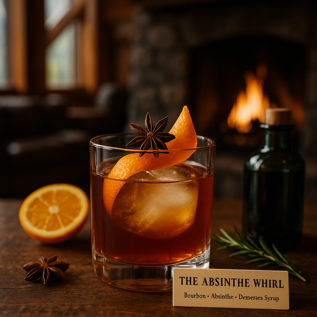 Absinthe Whirl, Bold twist on Old Fashioned with absinthe and