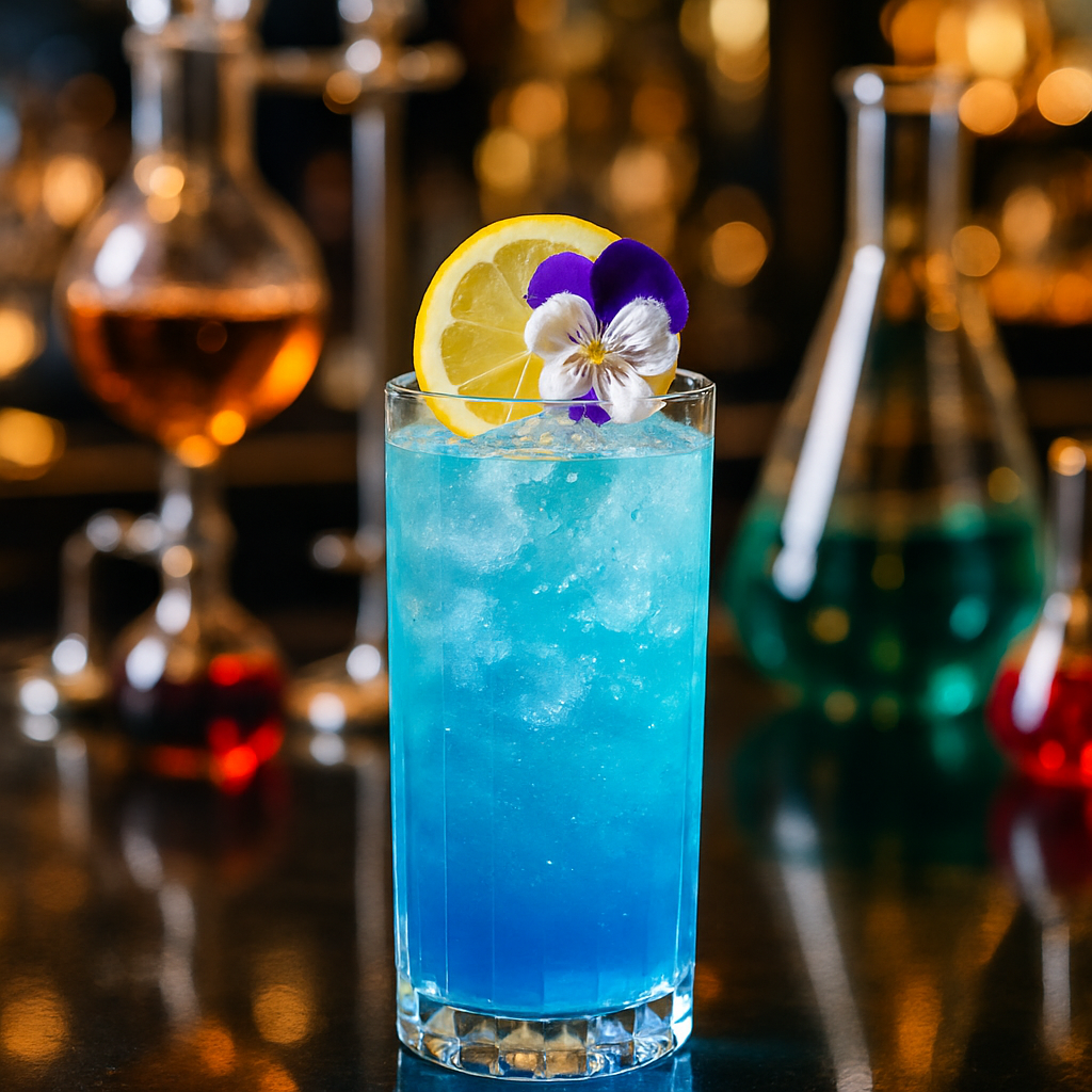 Azure Skies, Vivid Azure Skies cocktail with citrus and herbal notes