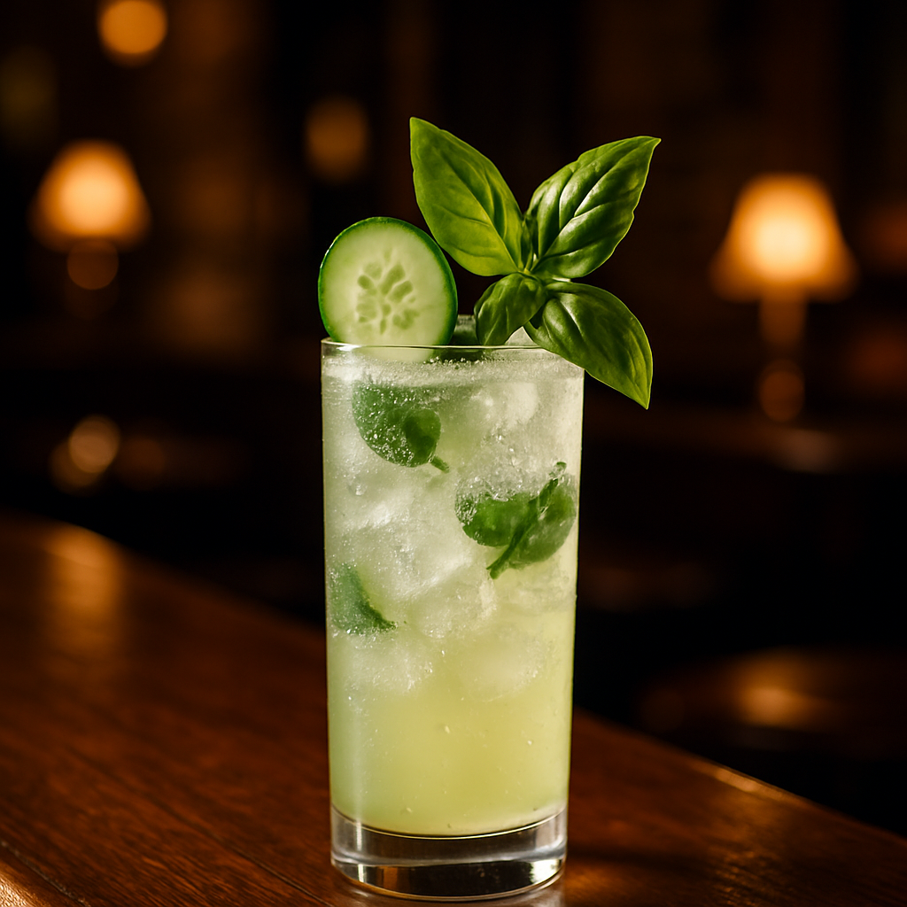 Basil Garden Gin Fizz, Refreshing botanical cocktail with cucumber ...
