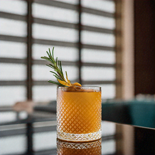 Rosey Rye Rosemary Rye Reverie, Rye whiskey cocktail with rosemary and lemon twist
